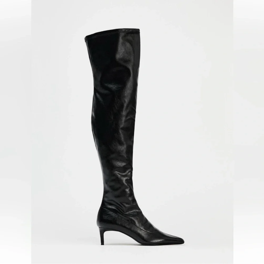 Zara | Shiny Black Over the Knee Boots